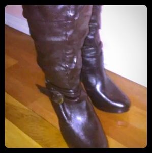 WOMENS MADELAINE STUART BROWN HEEL BOOTS SIZE 9